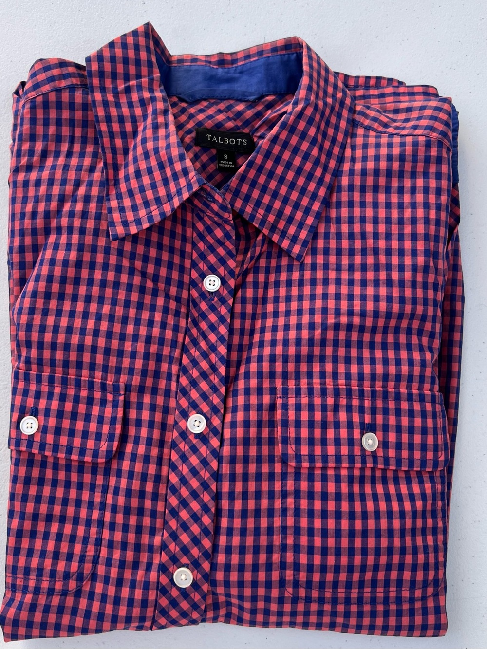 Talbots Orange and Navy Gingham Button-Down Shirt